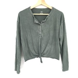 Aerie American Eagle AEO Cropped Tie-bottom Henley